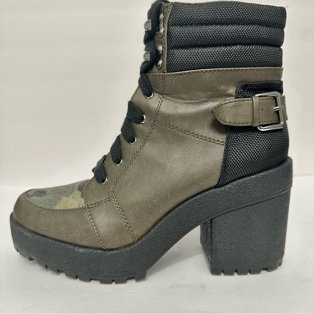 Women's Combat Boots Olive/Black Camo Buckle Lace-Up Boots Mix No. 6 Size 7 1/2 - Picture 4 of 10